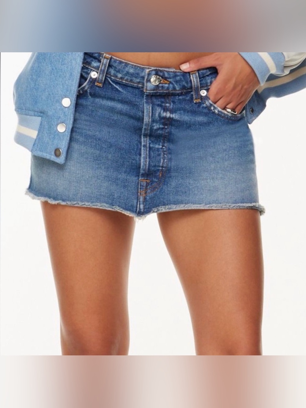 EB Denim Low Rise Distressed Raw Hem Micro Skirt Blue Size Large NWT $245